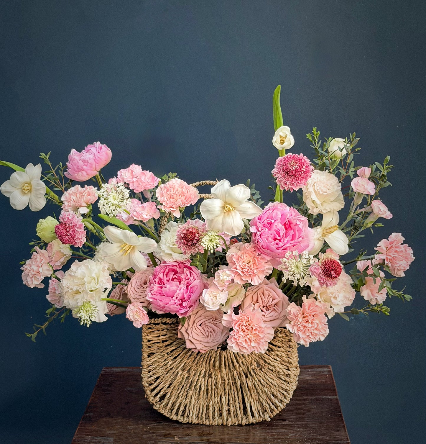 A blooming peony basket