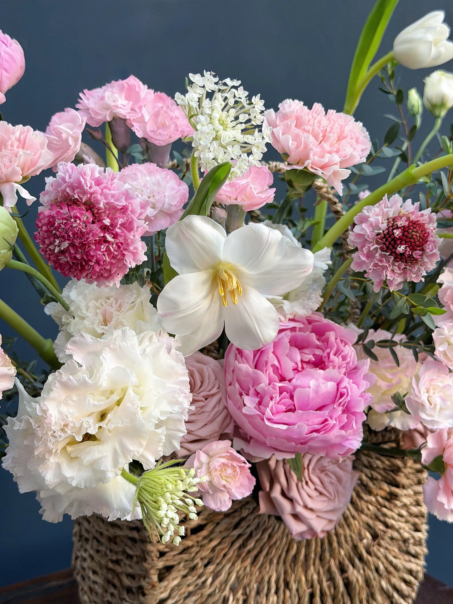 A blooming peony basket